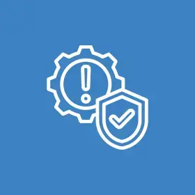 Security settings icon: gear warning and shield