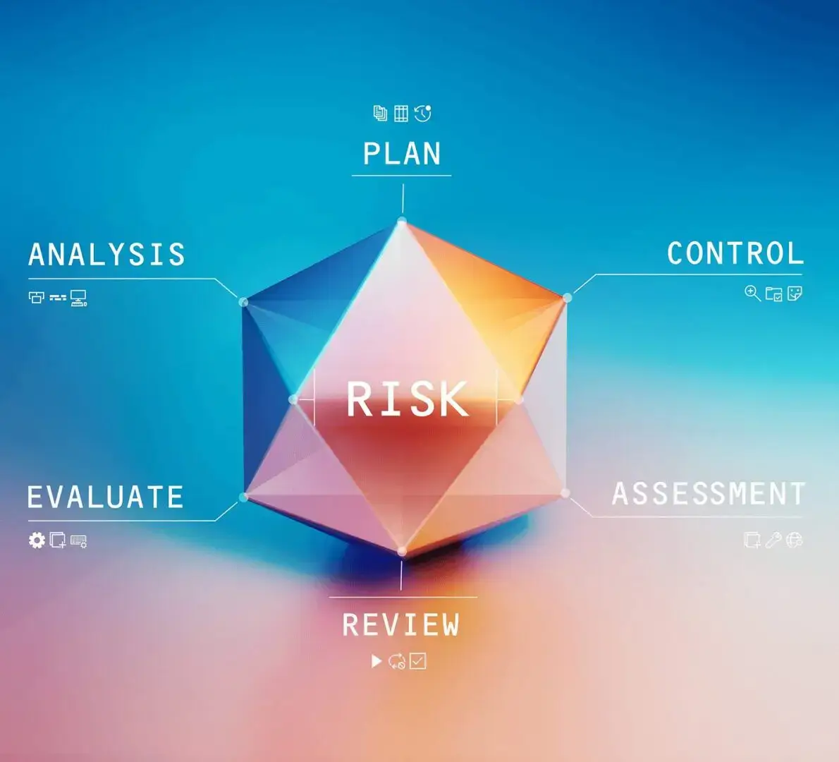 Risk management infographic with colorful polyhedron